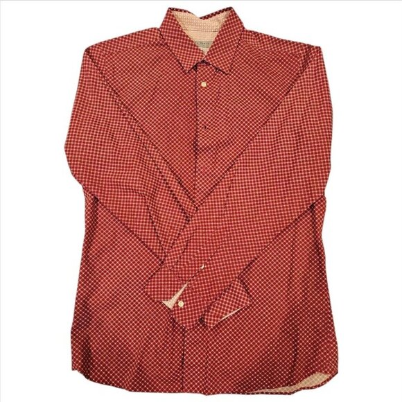 Ted Baker London Mens Slim Fit Red Diamond Print Button-Down Shirt Size 3 Cotton - Picture 2 of 7